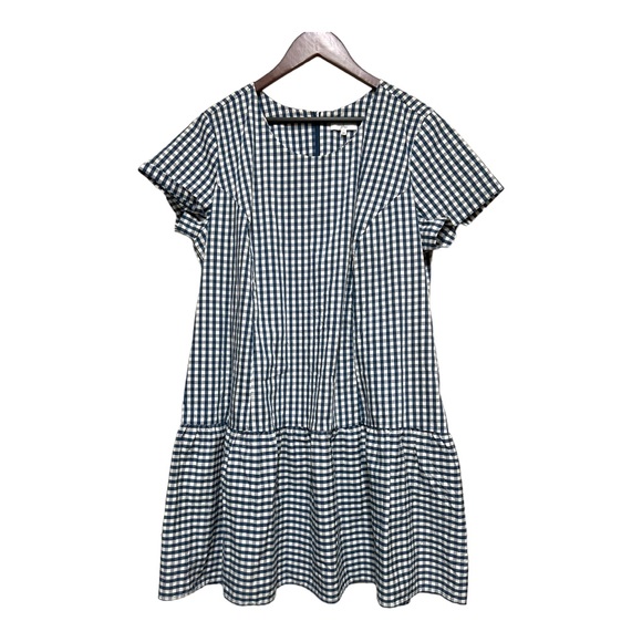 J. Crew x universal standard Poplin Drop Waist Gingham Plaid Blue White Dress 2X - Picture 4 of 7